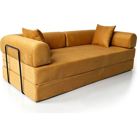 Canapé 3 places convertible et modulable Bergerac Tissu doux texturé Ocre doré (1/5)