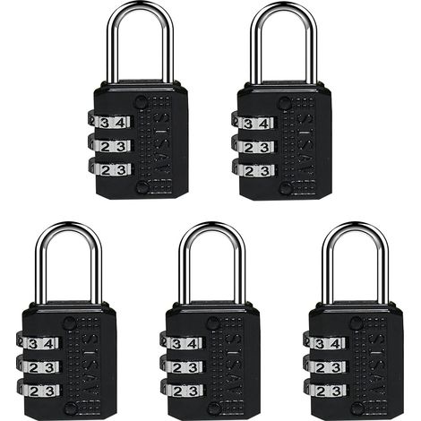 Set mit 5 dreistelligen Zahlenschlössern, geeignet für Fitnessstudios, den Außenbereich, Schulspinde, Werkzeugkästen, Reiserucksäcke und Verschlüsse (schwarz) (1/3)