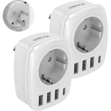 Adaptateur de Voyage France vers Australie, Adaptateur de Prise 5 en 1 avec 3 Ports USB et 1 Port USB-C adapté à l'Australie Chine Nouvelle-Zélande, Type I (1/5)