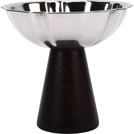 Bol de service à dessert en acier inoxydable multifonctionnel avec base en bois, idéal pour yaourt, snacks et bonbons, style floral, parfait pour l'hôtel ou la maison. (1/5)