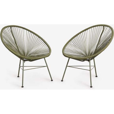 SKLUM 2er-Pack Gartenstühle aus Stahl und Kunstgeflecht New Acapulco Tiefes Grün Olive