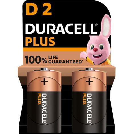 Pila alcalina lr20 1,5v d power plus duracell 2 pz