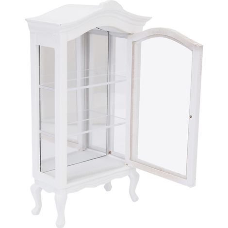 Maison de poupée miniature 1:12 en bois blanc à trois niveaux avec vitrine transparente pour figurines (1/5)