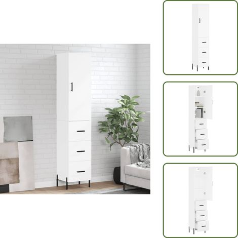 Buffet haut Blanc 34,5x34x180 cm Bois d'ingénierie - Buffet Design Moderne - Meuble Rangement - Armoire Blanche - Buffet Cuisine - Mobilier Salon (1/5)