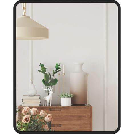 Miroir mural rectangulaire 50 x 40 cm. miroir décoratif moderne, cadre en métal pour salon. entrée. couloir. noir