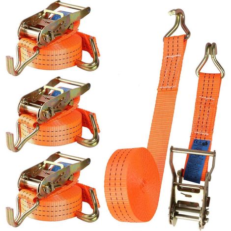4er Set Spanngurte mit Ratsche und Haken 6m 40mm 3000kg Zurrgurte Transportfixierung (1/5)