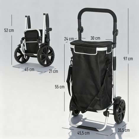 Chariot de courses pliable 3 en 1, capacité de 40 L, charge maximale de 25 kg, avec compartiment isotherme, noir (1/5)