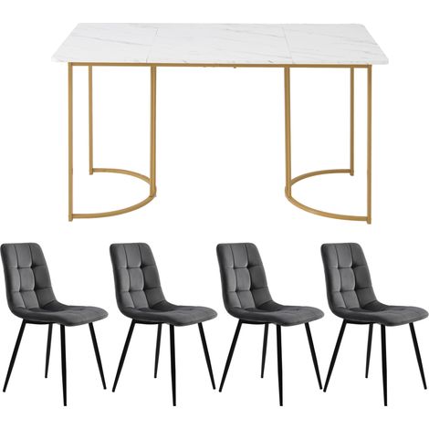 Set sala da pranzo 5 pezzi tavolo 140x80 cm con 4 sedie, piano in MDF bianco (1/5)
