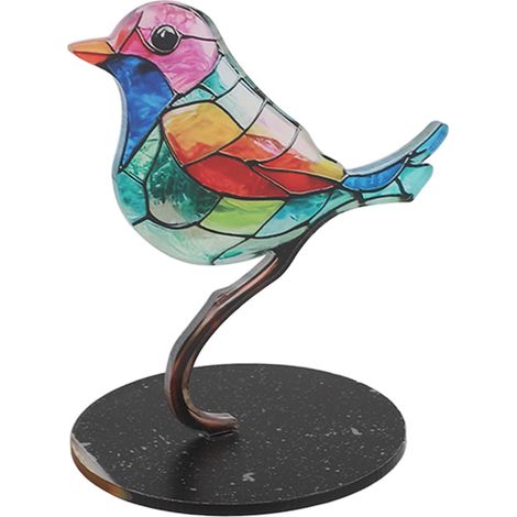 Bunter Acryl-Vogel auf Ast – Flache und lebendige Tischdekoration für Zuhause oder Büro – Einzigartige Tierfigur (1/5)
