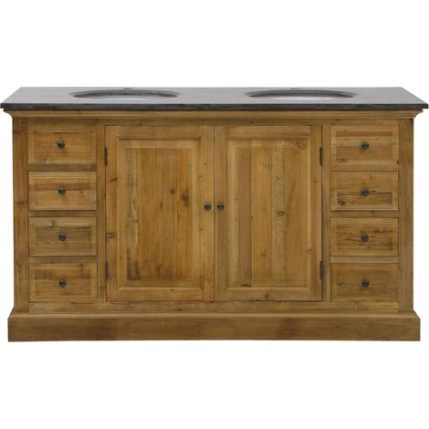 Made In Meubles – Meuble bas de salle de bain en bois recyclé – Dimensions 86x150x60 cm – 2 vasques intégrées – Entretien facile avec chiffon sec (1/5)