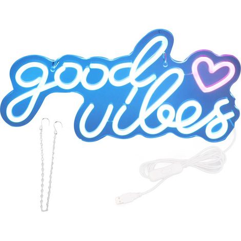 veilleuse-Signe Neon LED "Good Vibes" Acrylic – Décor Murale USB pour Bar, Bureau, Maison (40cm x 18cm) (1/5)