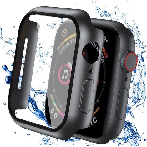 [Lot de 2] Étui compatible avec Apple Watch Series 7 41 mm avec protection d'écran en verre trempé, coque rigide de protection intégrale en polycarbonate, coque ultra-fine HD transparente pour iWatch  (1/5)