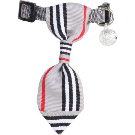 Collar decorativo con lazo y cascabel de seguridad en color gris para mascotas. (1/5)