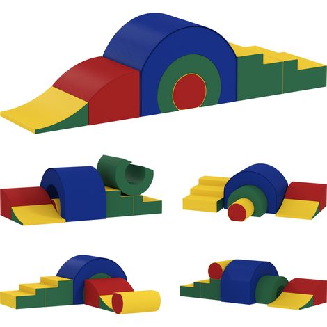 Baby-Motorik-Parcours, modulares Kletterspielzeug, 5 große Schaumstoffblöcke, 181 x 39 x 44 cm, mehrfarbig