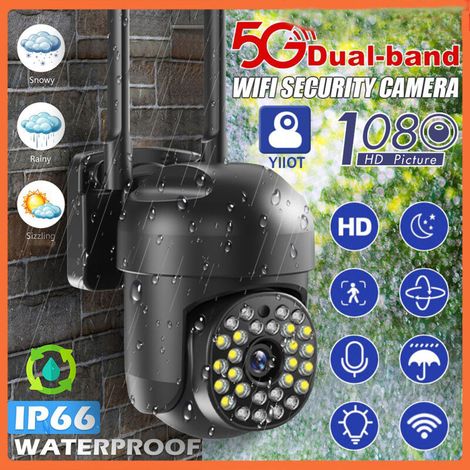 Caméra de surveillance extérieure sans fil 5G – PTZ 2MP – Vision nocturne couleur – Détection de mouvement 12M – Alarme son/lumière
