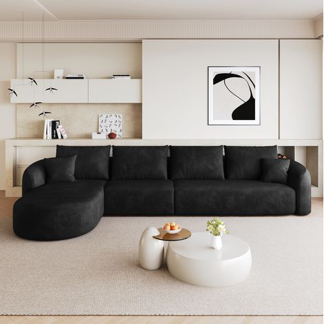 Canapé d’angle L 336 cm sans montage, canapé modulaire sans armature, tissu noir (1/5)