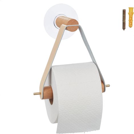 Relaxdays Toilettenpapierhalter aus Holz, für Bad, Wand, Band, klebend, Klorollenhalter HxBxT: 18x18x8 cm, modern, natur