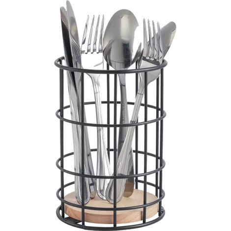 Porte ustensiles de cuisine Design industriel Bois & Acier ELIE Noir mat MSV (1/4)