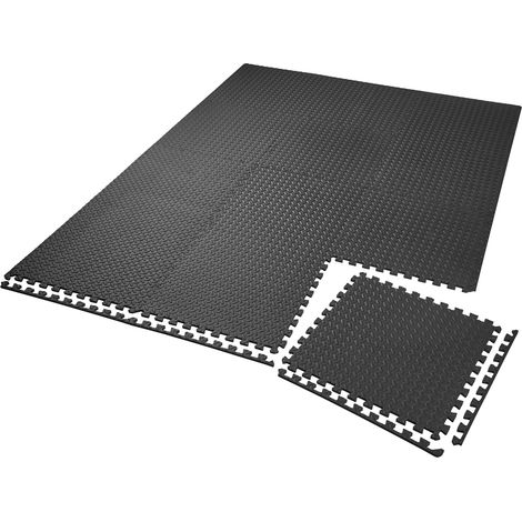 Tectake – Ensemble de 12 dalles carrées EVA 61x61cm – Tapis de sol antidérapant pour sport – Épaisseur 1cm, mousse hydrophuge noire