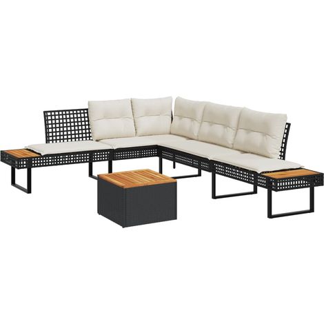 Set sofás jardín y cojines 2 pzas ratán sintético acacia negro vidaXL (1/5)