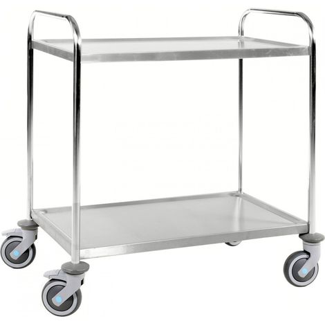 Kongamek Edelstahl- Tischwagen rostfrei mit 2 Böden 825x500mm mit Gummibereifung und Bremse