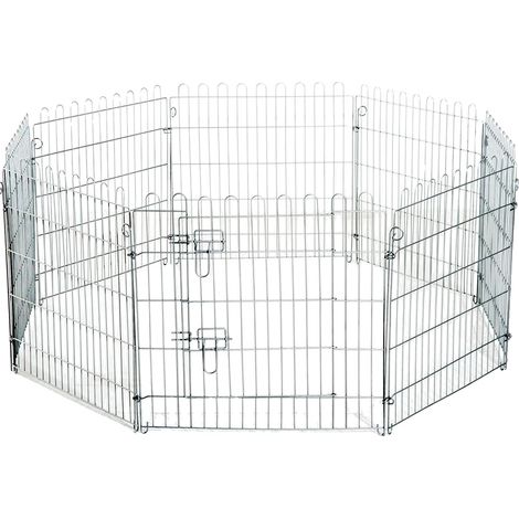 Parc à chiens, utilisation intérieure et extérieure, porte d'accès facile, Argent (1/2)