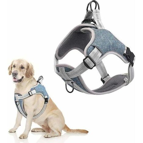 Filiyano-Harnais réfléchissant anti-traînée, rembourré, réglable et respirant pour chiens moyens/petits (M, bleu) (1/5)