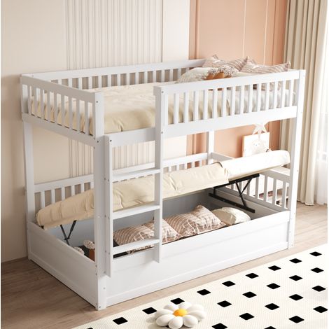 Letto a castello in legno bianco 90x200 cm con contenitore idraulico integrato