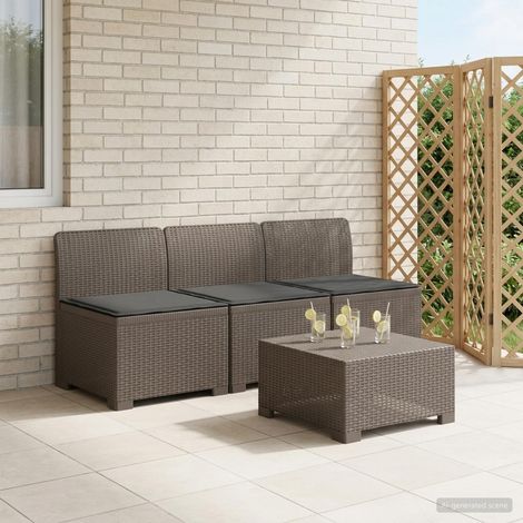 Canapé de Jardin 3 Places Aspect Rotin en Polypropylène Gris Clair avec Coussins Anthracite - PANGIVO (1/5)