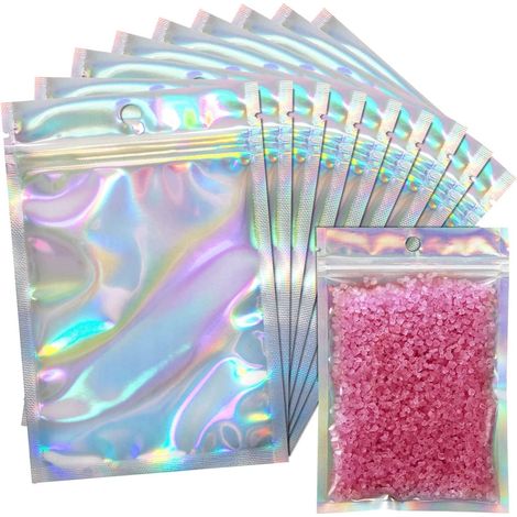 100 Pièces Sacs Ziplock En Aluminium, 10 x 15cm Couleur Holographique Sacs En Mylar Double Face Feuille Métallique Plat Fermeture éclair Preuve D'odeur Sacs De Rangement (1/5)