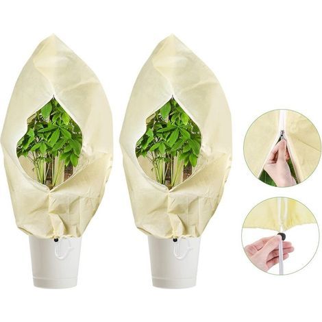 Lot de 2 housses d'hivernage pour plantes 80 x 120 cm, avec fermeture éclair et cordon, protection contre le gel pour arbres, palmiers et plantes (1/5)