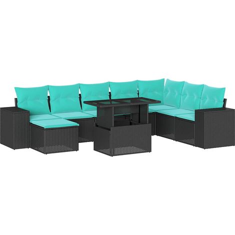 9-teiliges Gartensofa-Set mit Kissen, schwarzes Polyrattan vidaXL (1/5)