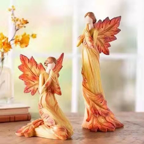 Statue d'ange d'automne, sculpture d'ailes d'ange en résine, ornement décoratif pour jardin ou bureau, style vintage. (1/4)