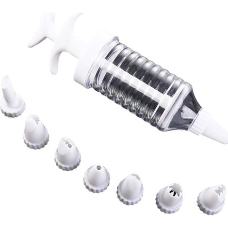 Professioneller Torteninjektor 200 ml 8 Düsen 17 cm Geeignet zum Dekorieren von Torten Cupcakes und Keksen Einfach zu bedienen zu reinigen und zu (1/5)