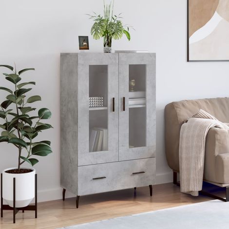 Buffet haut Meuble de rangement Armoire de cuisine gris béton 69,5x31x115 cm bois d'ingénierie 71629 (1/5)