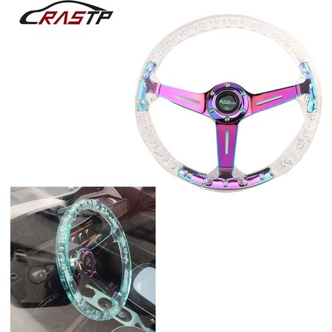 Car modification accessories Acrylic transparent bubble steering wheel 14-inch 350mm racing steering wheel - Acrylic - Rainbow (1/4)