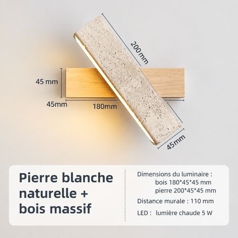 Applique murale orientable travertin jaune et bois naturel wabi-sabi lumière chaude 59 26 × 26 × 18 cm 2 g – Livraison gratuite