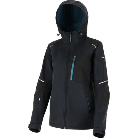 Veste softshell femme à capuche, noire et turquoise, taille 3XL, CE, Lahti