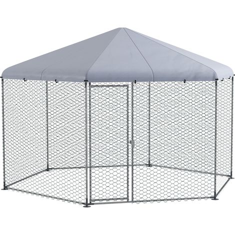 Enclos pour poules 10 m² en acier galvanisé avec toit Oxford anti-UV, porte sécurisée, pour 10 à 15 poules et petits animaux, coloris argenté - CHICFURN (1/5)