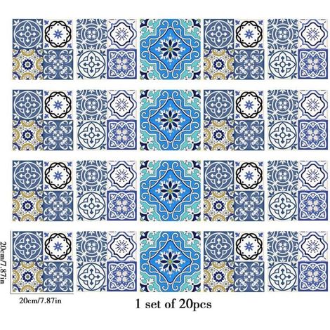 Carrelage adhésif Mosaïque de motifs colorés Cuisine Salle de BainAuto-Adhésif Adhesive Imperméable Autocollant Carreau Ciment Mural 20cmX20cm / 1 set of 20 pcs