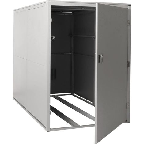 [NON UTILIZZATO] Garage per 2 biciclette HHG-852c, rimessa con deposito, in metallo con serratura 160x113x209cm, grigio chiaro