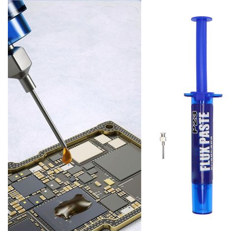 Flux de soudage pour la reprise de puces P23 10cc, jaune semi-transparent, faible viscosité, flux liquide sans halogène, utilisé pour la reprise de composants BGA par brasage par refusion. (1/5)