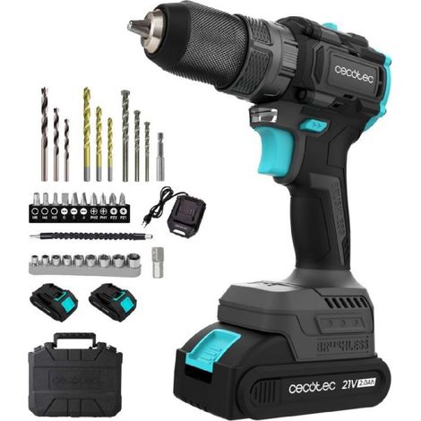 Cecotec Marteau perforateur et tournevis 2 batteries 21V-2000mAh PowerForce 3000 Impact Brushless. Moteur sans balais, 32000IPM, vitesse 1500rpm, couple de serrage 45Nm réglable 25+1 niveaux, lumière (1/5)