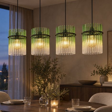 LED Hängeleuchte Pendelleuchte Esszimmerlampe 4-flammig Schwarz Metall H 140 cm (1/5)