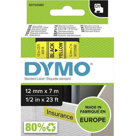 DYMO D1 Standard - Black on Yellow - 12mm nastro per etichettatrice
