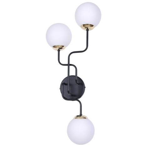 Applique 3 globes blancs noir/laiton E14 Kaja K-4708