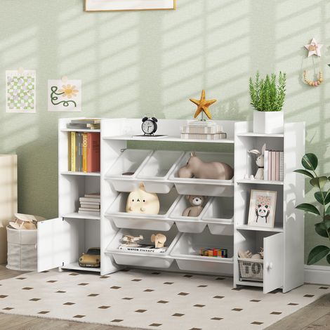 Estantería infantil para juguetes y libros, ideal para una organización ordenada, con 8 cajones extraíbles, color blanco. (1/5)