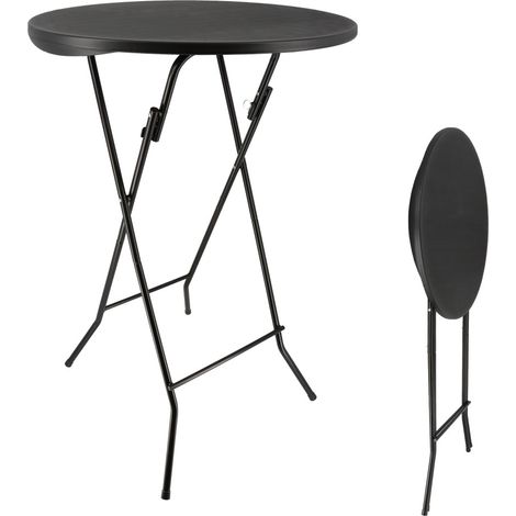 Table mange debout pliable - Diamètre 80cm H110cm - Table haute pliante de bar - Plateau résine Structure Acier - Noir (1/5)