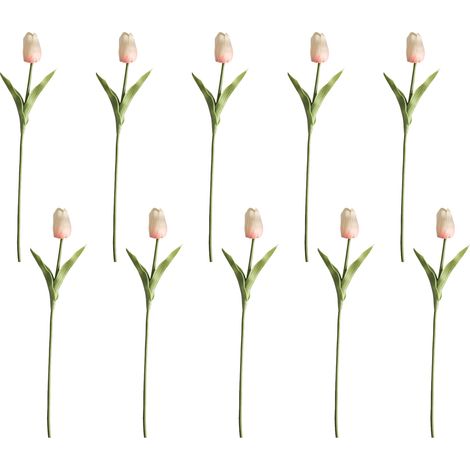Tulipe Artificielle - 10 Pièces - Tige Flexible en Fil Acier Recouverte de PU - Hauteur 35 cm - Diamètre Fleurs 2,7 cm - Décoration Maison Bureau Mariage (1/5)