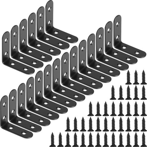 Sollbry Lot de 20 petits supports en Métal à angle droit pour étagère en bois, meubles et bureau Noir 40 x 40 mm (1/5)